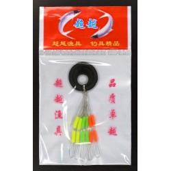 Стопор рибальський для поплавця, довгий подвійний, 6шт/уп, різнокольоровий